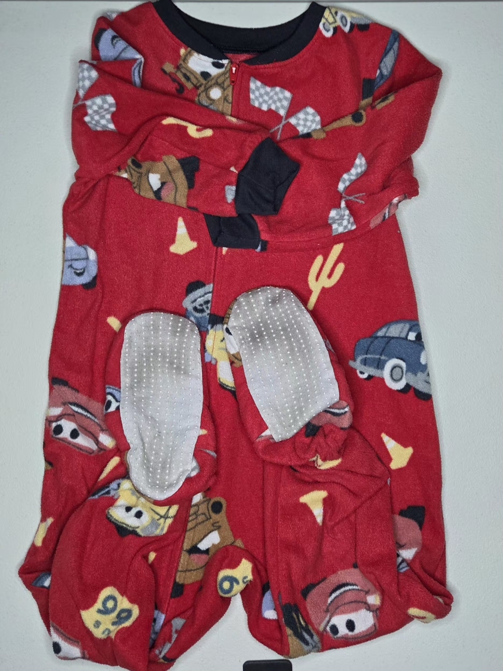 Red Kids One-Piece Fleece Pajamas with Car Print